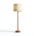 Lampada da Terra con Paralume Beige e Base in Legno